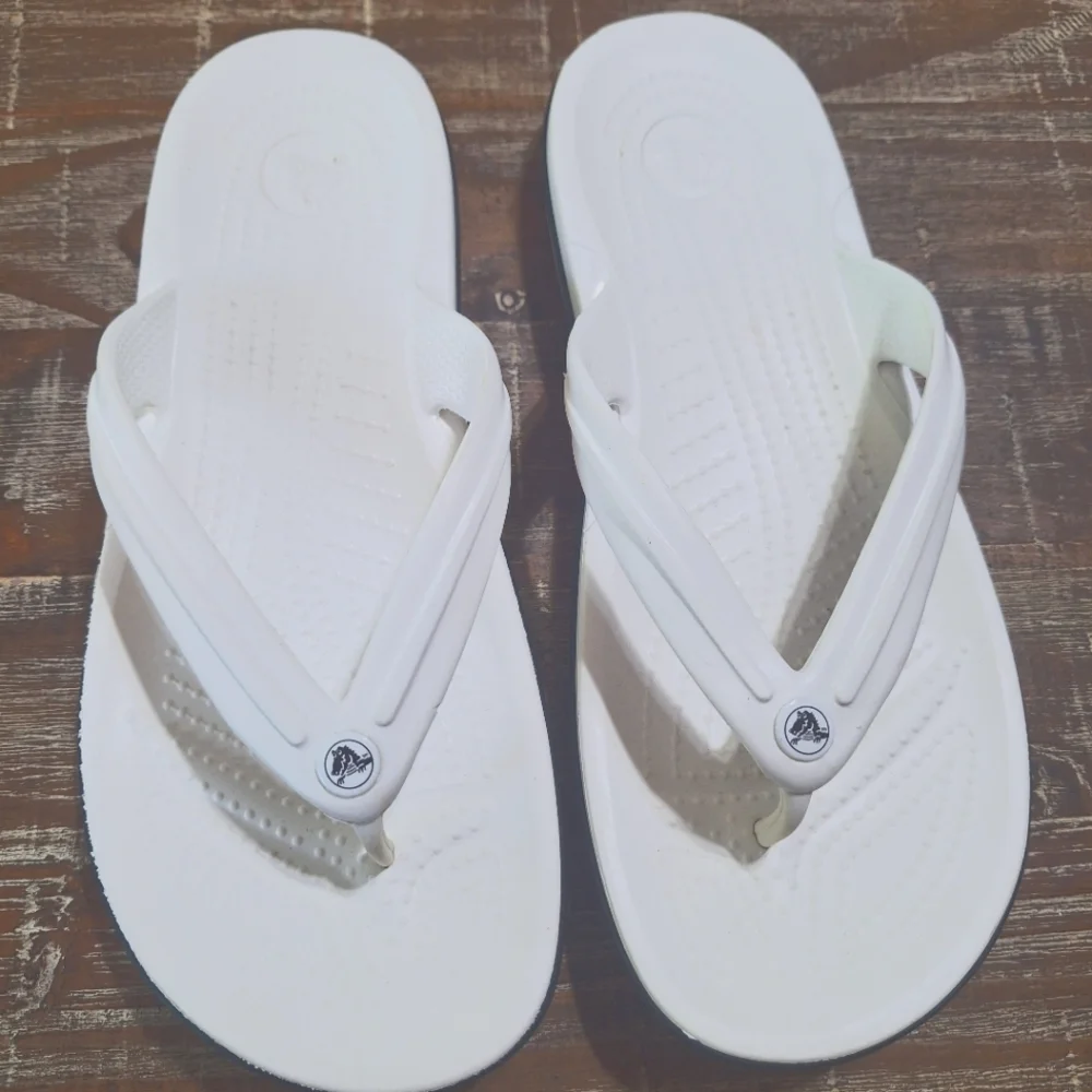 Crocs Crocband Sporty Flip Flop Sandals‎ Comfort Slide Thong White Unisex M8 W10